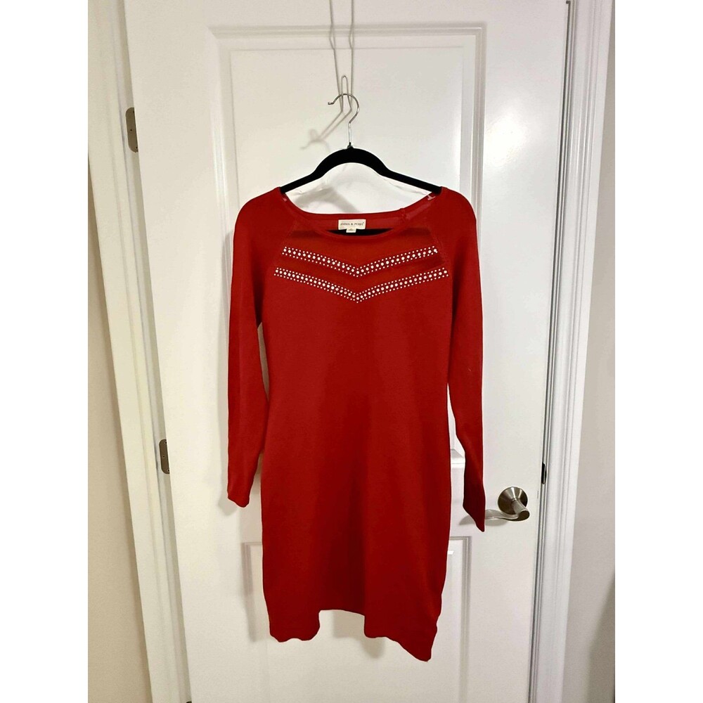 LIKE NEW Crystal Embellished Red Sweater Dress – Size M